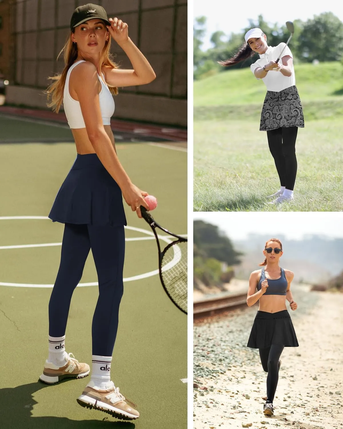 WOWENY Skirted Leggings for Women with Pockets Tennis Athletic Skort Golf Ruffle Skirt with Leggings Pickleball Outfits