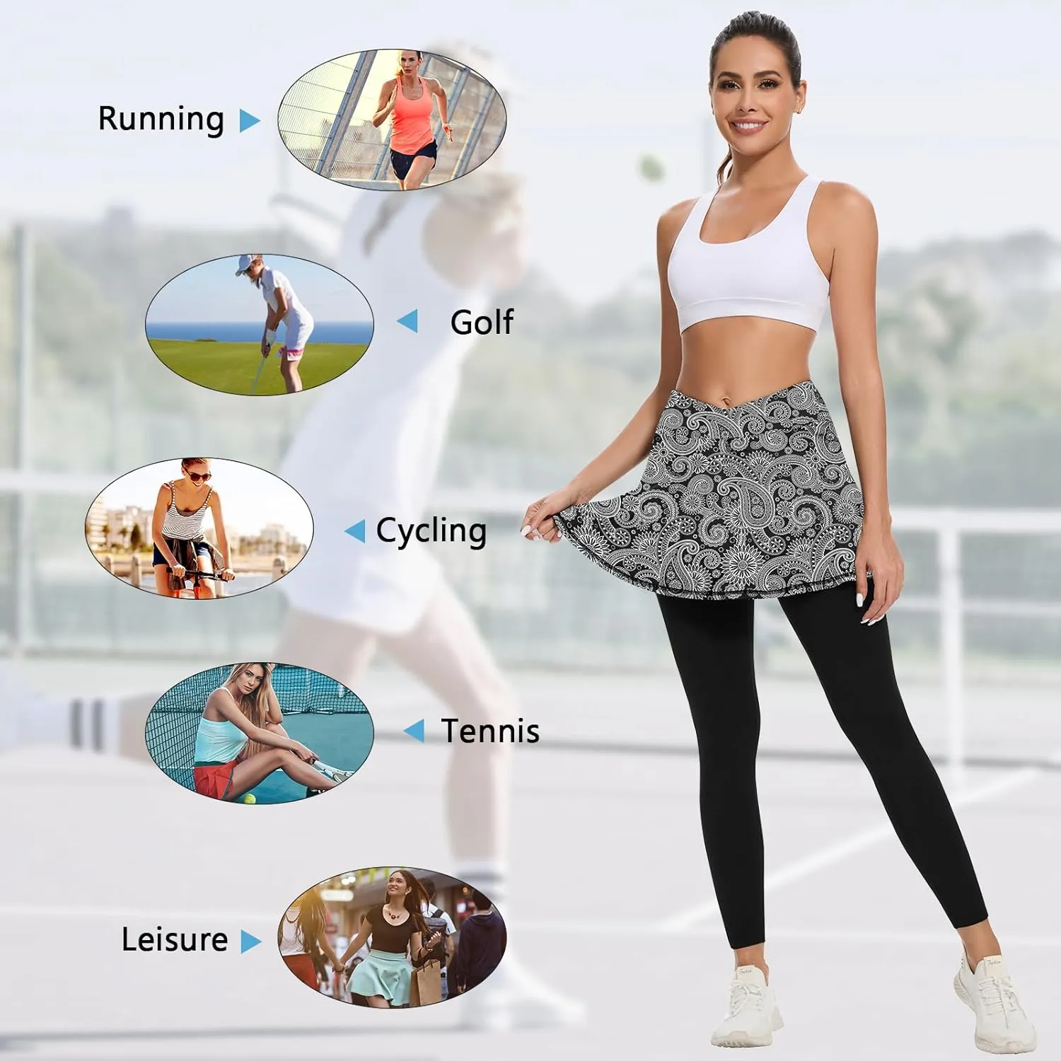 WOWENY Skirted Leggings for Women with Pockets Tennis Athletic Skort Golf Ruffle Skirt with Leggings Pickleball Outfits