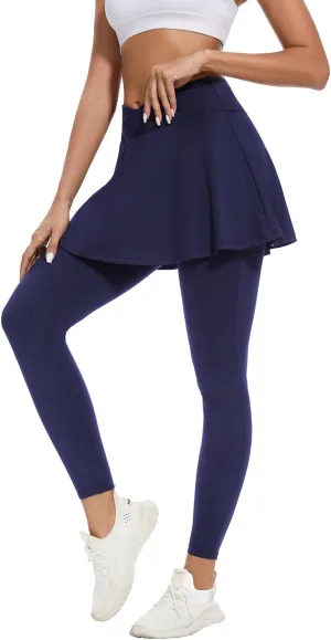 WOWENY Skirted Leggings for Women with Pockets Tennis Athletic Skort Golf Ruffle Skirt with Leggings Pickleball Outfits
