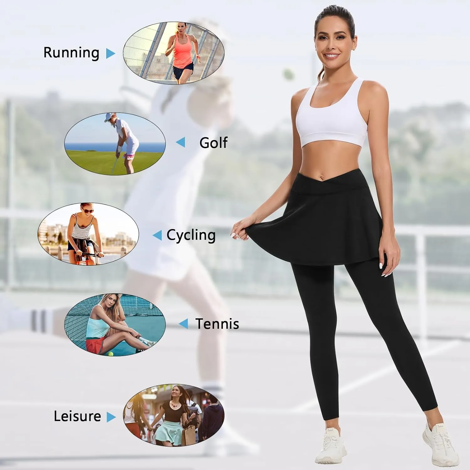 WOWENY Skirted Leggings for Women with Pockets Tennis Athletic Skort Golf Ruffle Skirt with Leggings Pickleball Outfits