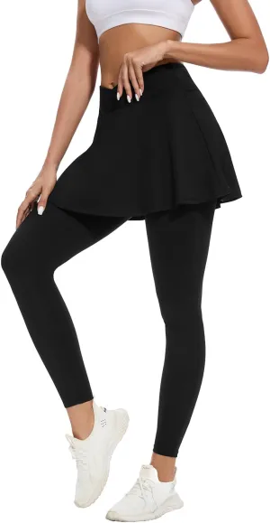 WOWENY Skirted Leggings for Women with Pockets Tennis Athletic Skort Golf Ruffle Skirt with Leggings Pickleball Outfits