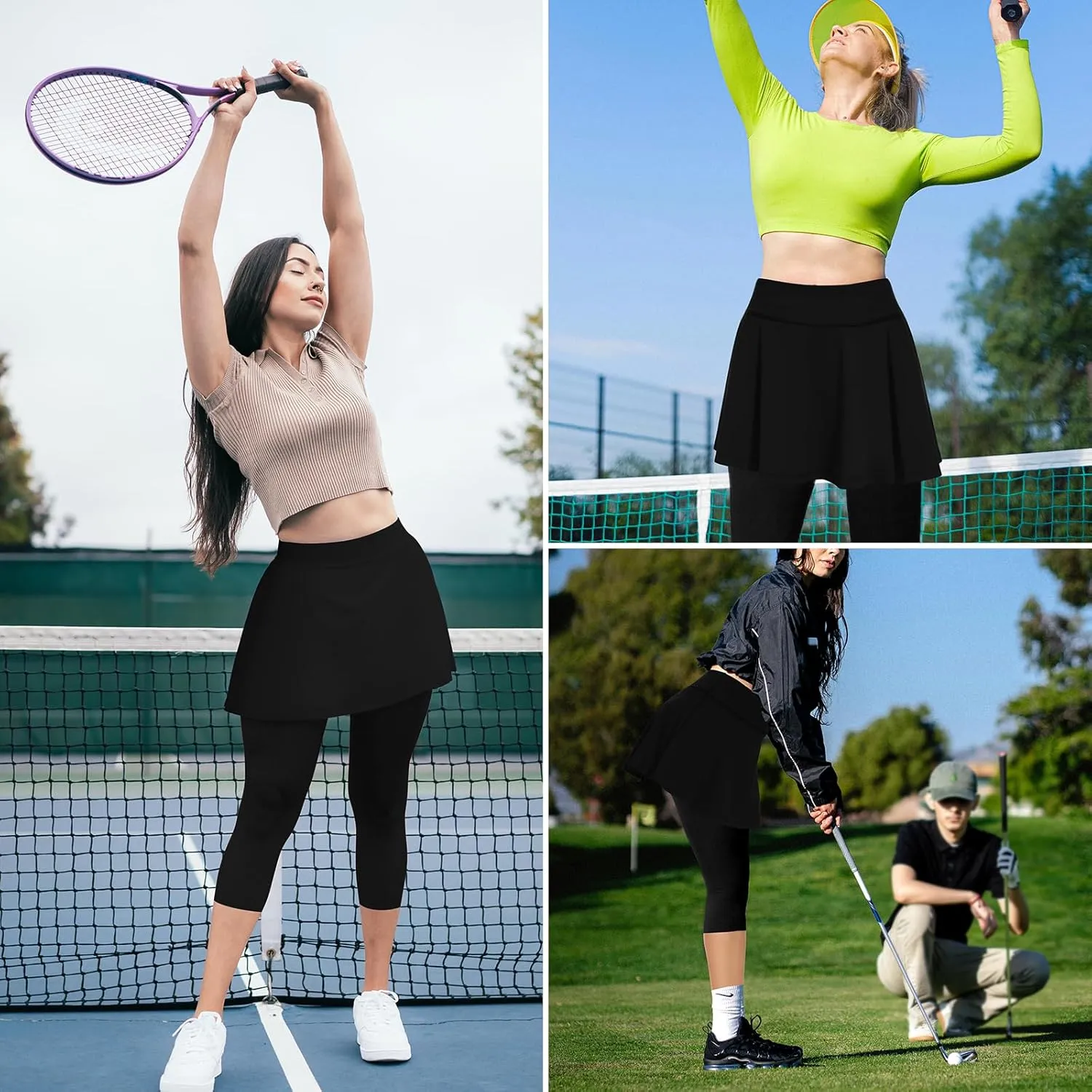 WOWENY Women Tennis Skirted Leggings with Pockets Athletic Ruffle Skirt with Leggings Golf Skort Pickleball Clothing