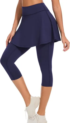 WOWENY Women Tennis Skirted Leggings with Pockets Athletic Ruffle Skirt with Leggings Golf Skort Pickleball Clothing