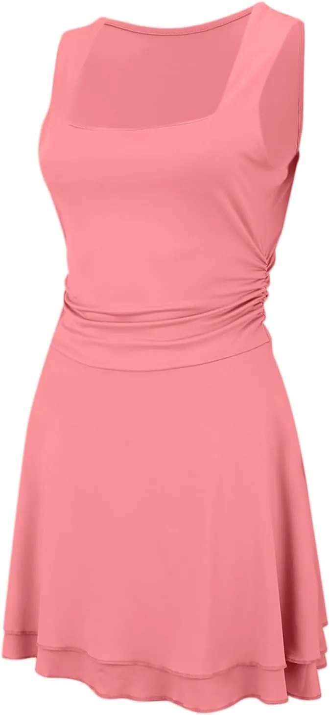 XOWRTE Women's Sexy Square Neck Mini Dress Ruffle Tight Short Bodycon Cocktail Dress Evening Dresses Party Sundress Clubwear