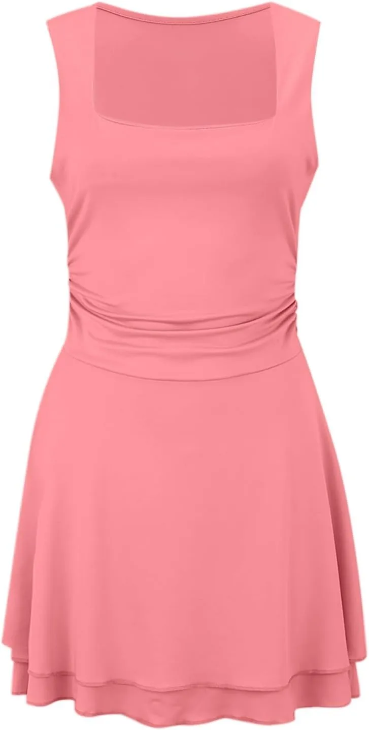 XOWRTE Women's Sexy Square Neck Mini Dress Ruffle Tight Short Bodycon Cocktail Dress Evening Dresses Party Sundress Clubwear