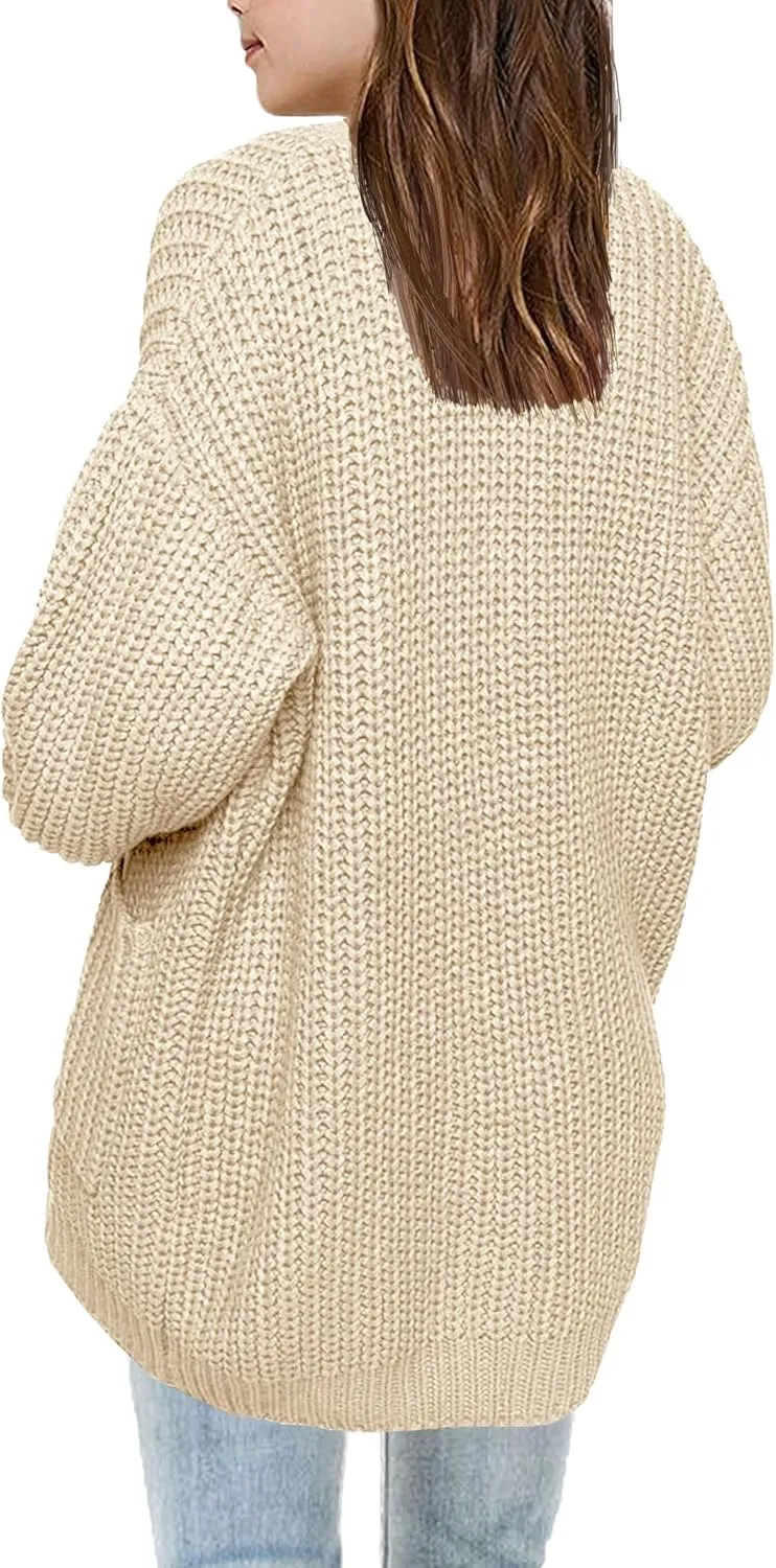 XuBa Girls Cardigan with Pockets Open Front Striped Color Block Knitted Soft Sweater Coat