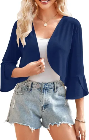 Yekaty Shrugs for Women 3/4 Sleeve Cropped Cardigan Lightweight Summer Sheer Bolero Shrug for Dresses