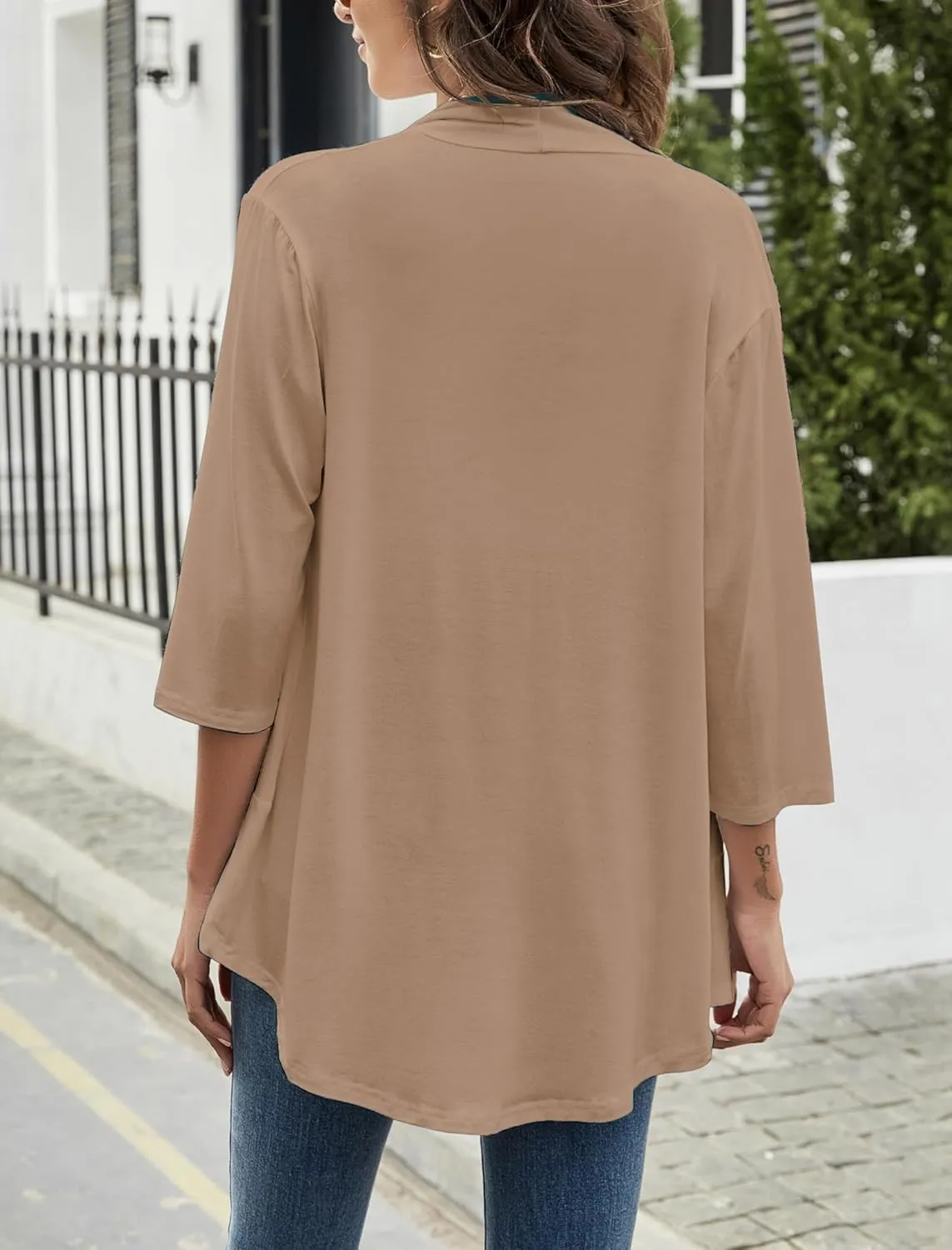 Yekaty Women Cardigan 3/4 Sleeves Open Front Lightweight Cardigan Draped Ruffles Knit Cardigan