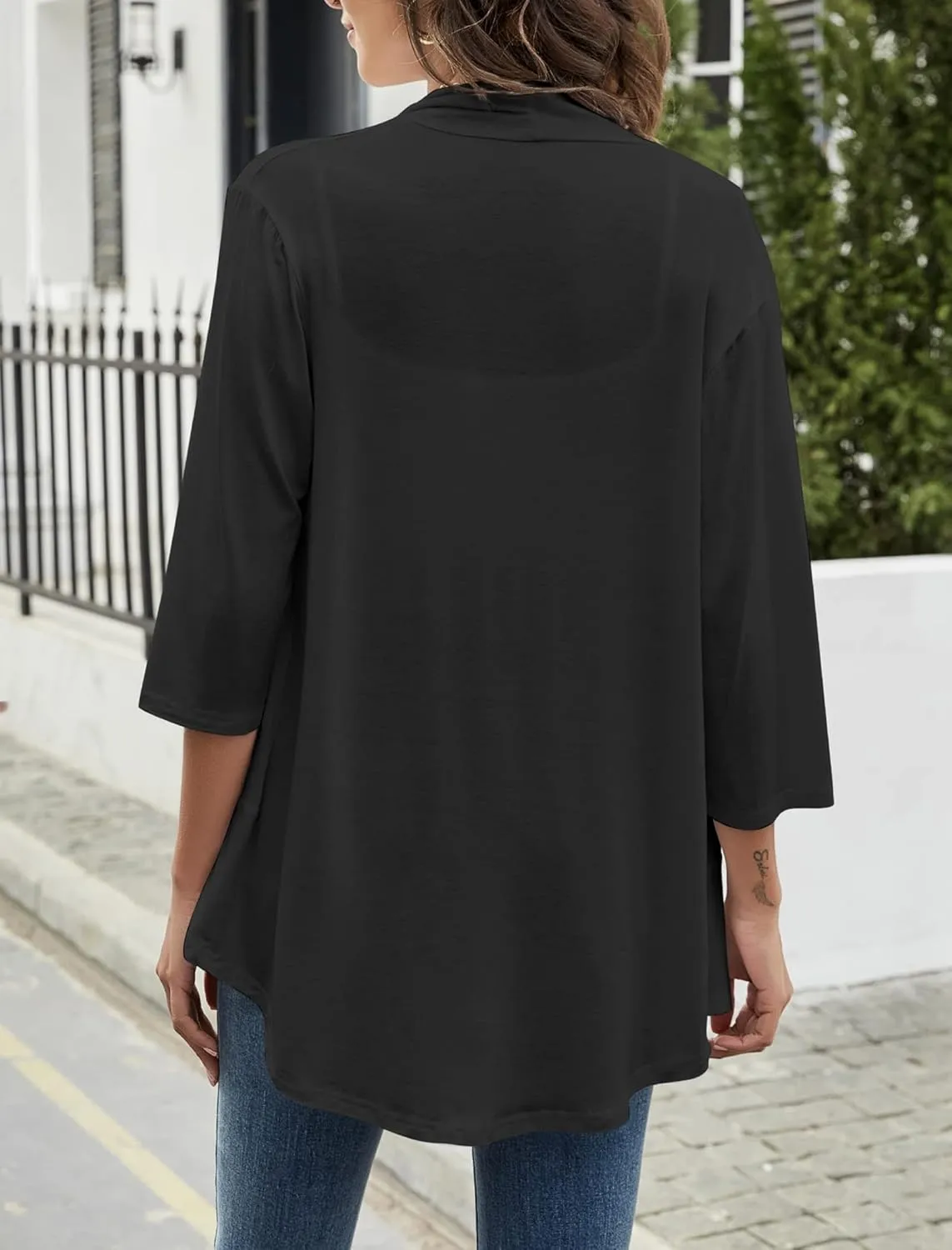 Yekaty Women Cardigan 3/4 Sleeves Open Front Lightweight Cardigan Draped Ruffles Knit Cardigan