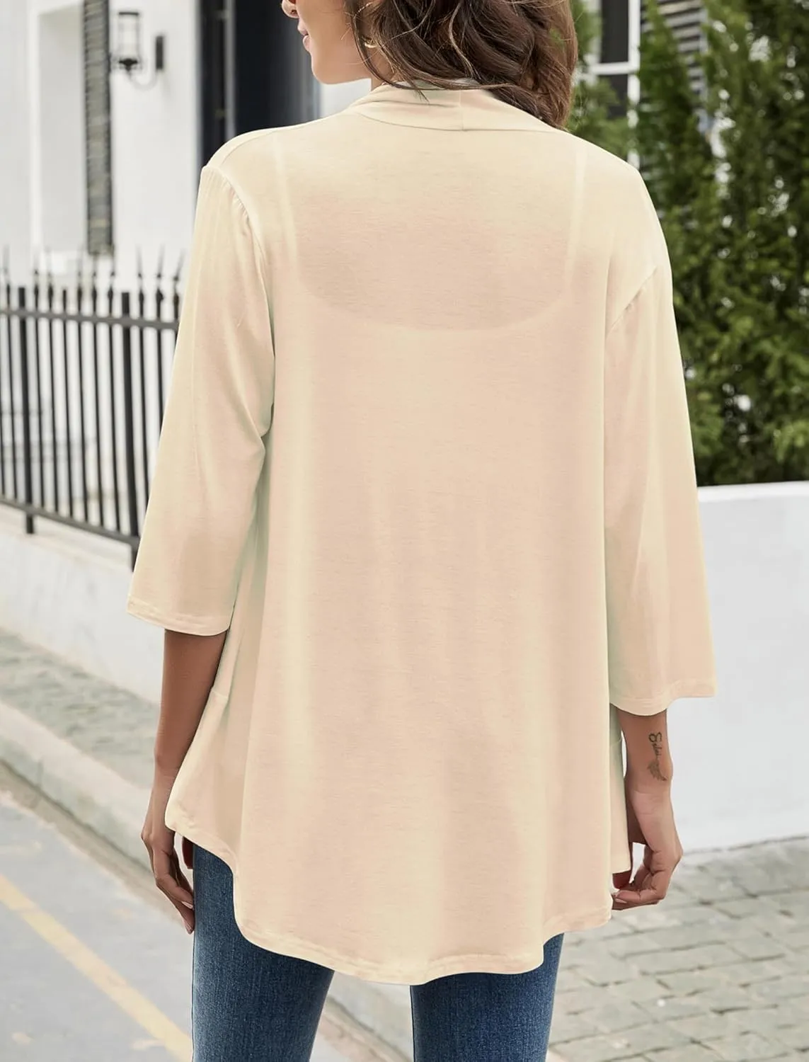 Yekaty Women Cardigan 3/4 Sleeves Open Front Lightweight Cardigan Draped Ruffles Knit Cardigan