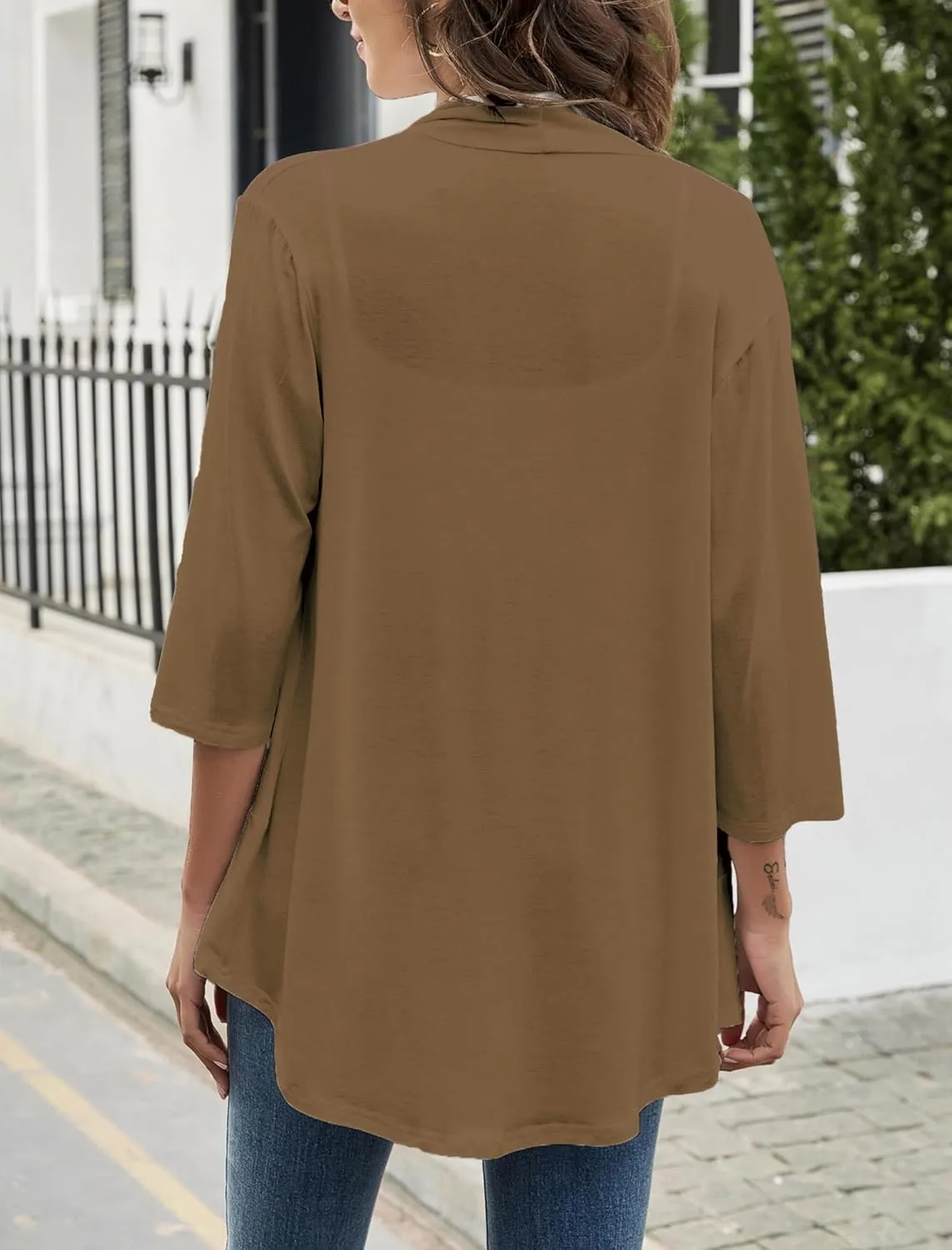 Yekaty Women Cardigan 3/4 Sleeves Open Front Lightweight Cardigan Draped Ruffles Knit Cardigan