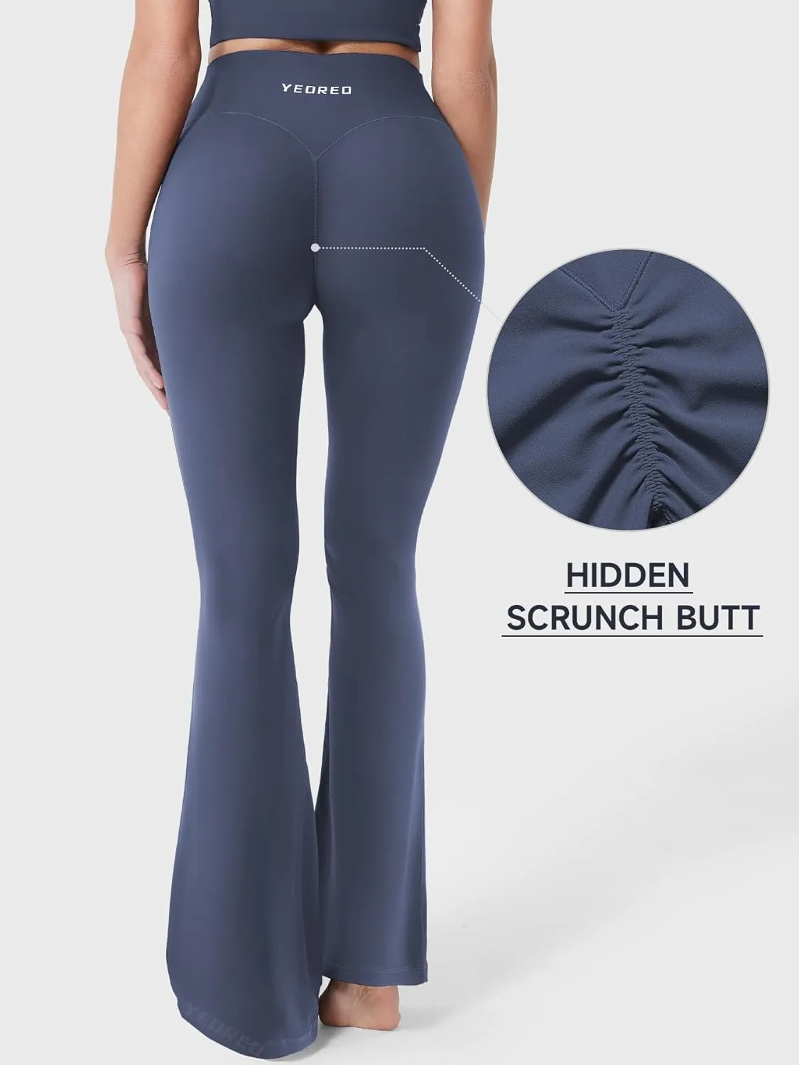 YEOREO Baverly Workout Flare Leggings for Women, 32" Hidden Scrunch Gym Yoga Pants High Waisted Casual Leggings