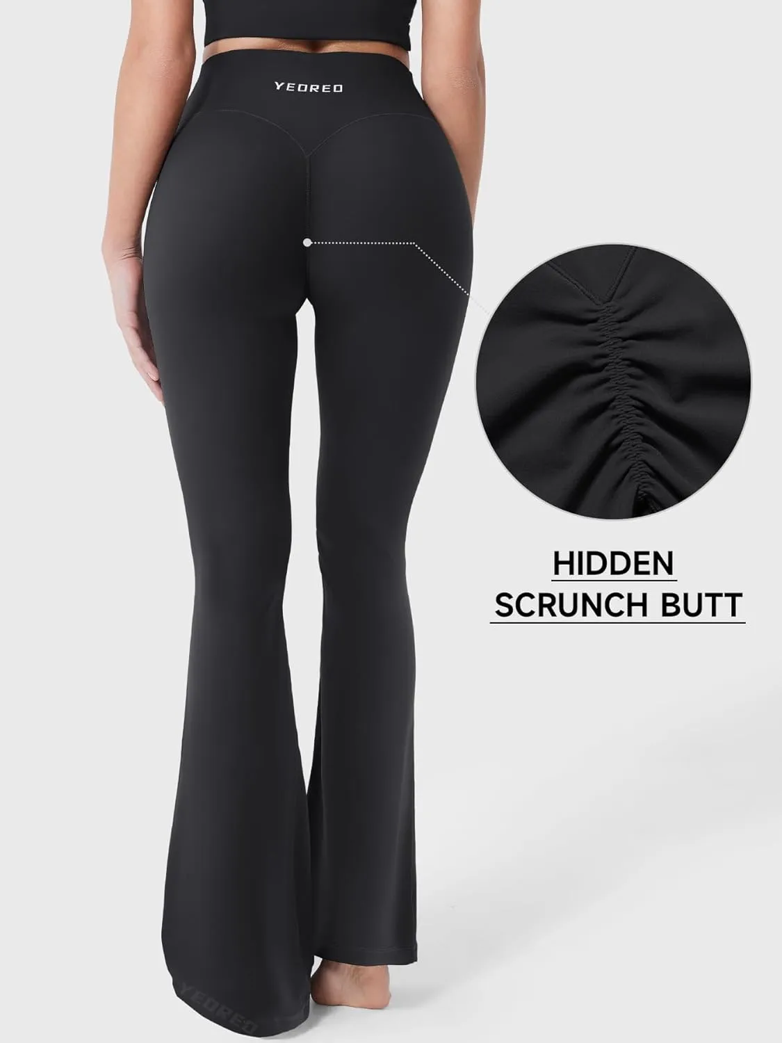 YEOREO Baverly Workout Flare Leggings for Women, 32" Hidden Scrunch Gym Yoga Pants High Waisted Casual Leggings