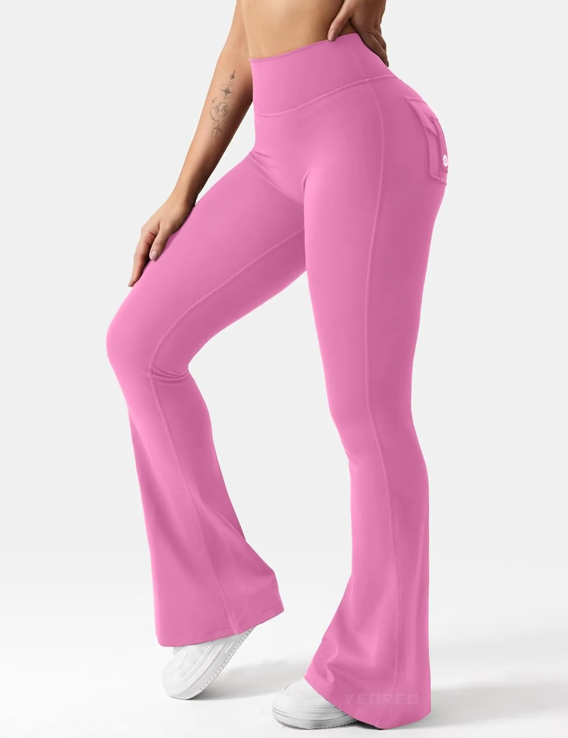 YEOREO CoreFlex Flare Leggings with Pockets for Women Scrunch Workout Leggings Butt Lifting Gym Yoga Pants