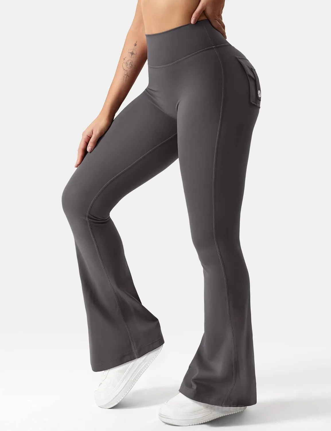 YEOREO CoreFlex Flare Leggings with Pockets for Women Scrunch Workout Leggings Butt Lifting Gym Yoga Pants