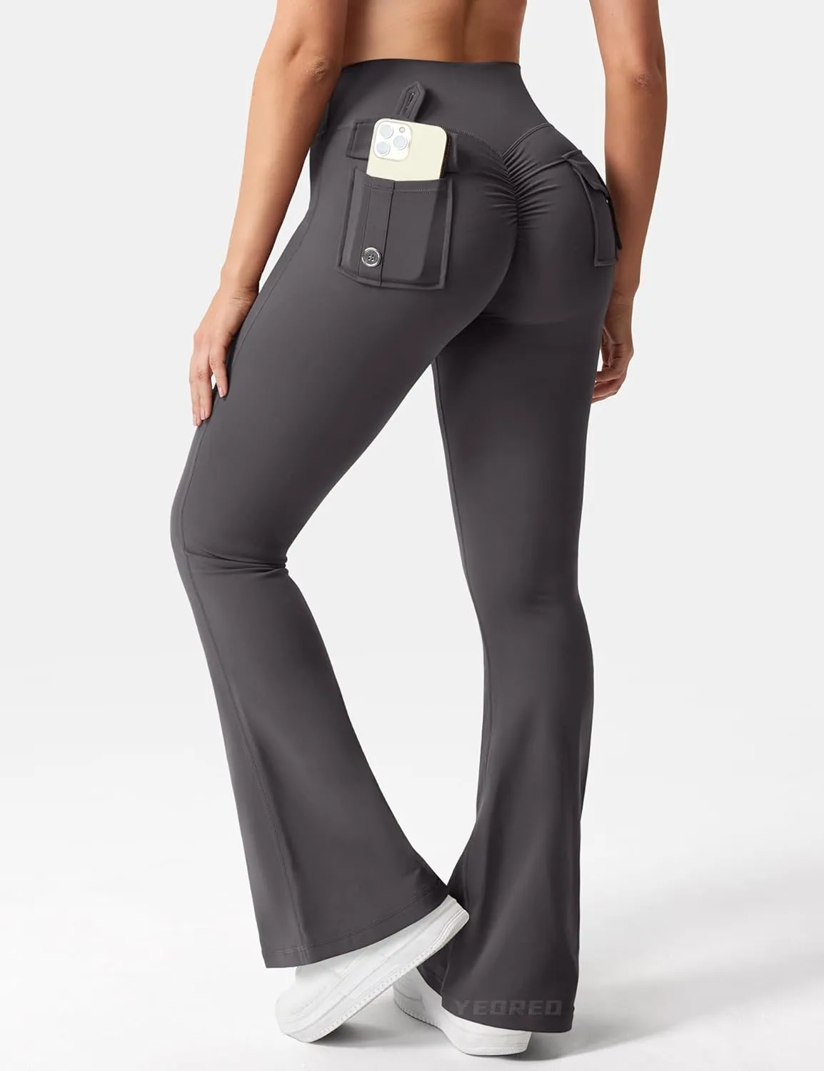 YEOREO CoreFlex Flare Leggings with Pockets for Women Scrunch Workout Leggings Butt Lifting Gym Yoga Pants