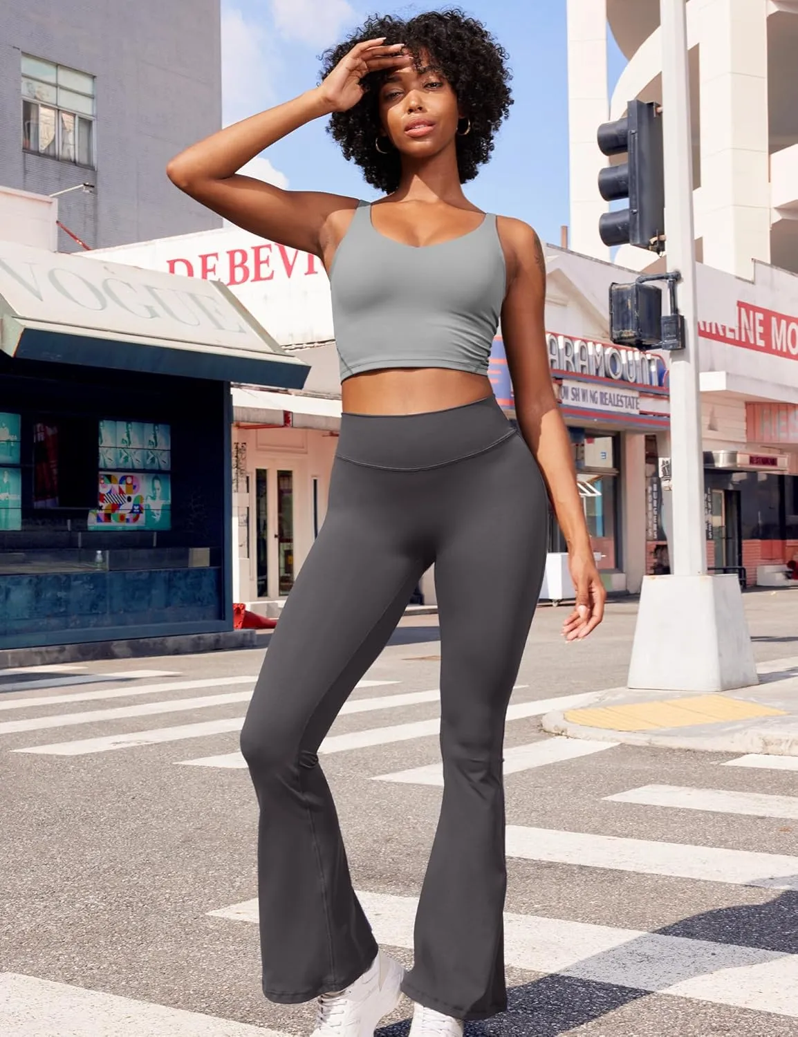 YEOREO CoreFlex Flare Leggings with Pockets for Women Scrunch Workout Leggings Butt Lifting Gym Yoga Pants