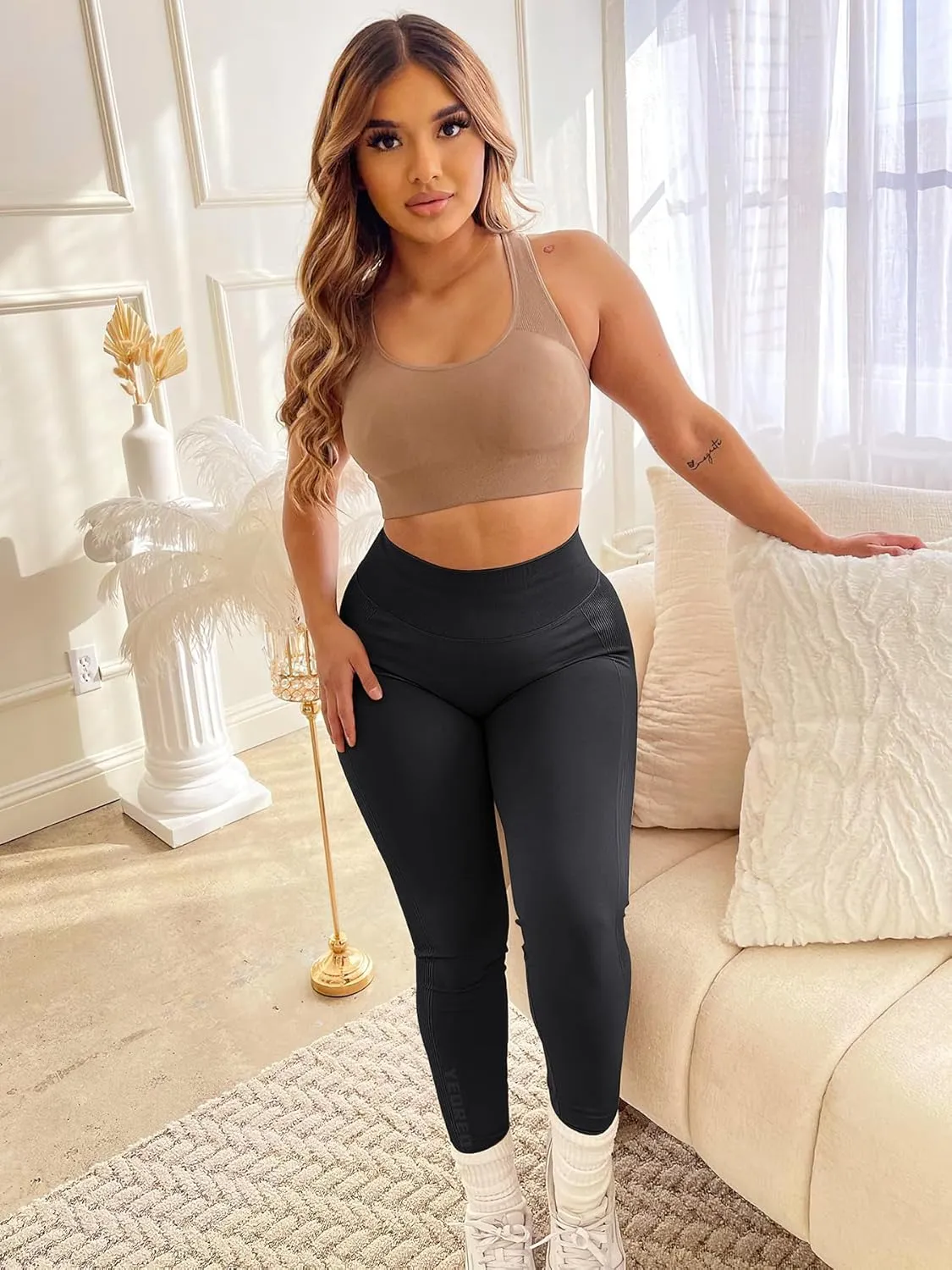 YEOREO Scrunch Butt Lift Leggings for Women Workout Yoga Pants Ruched Booty High Waist Seamless Leggings Compression Tights