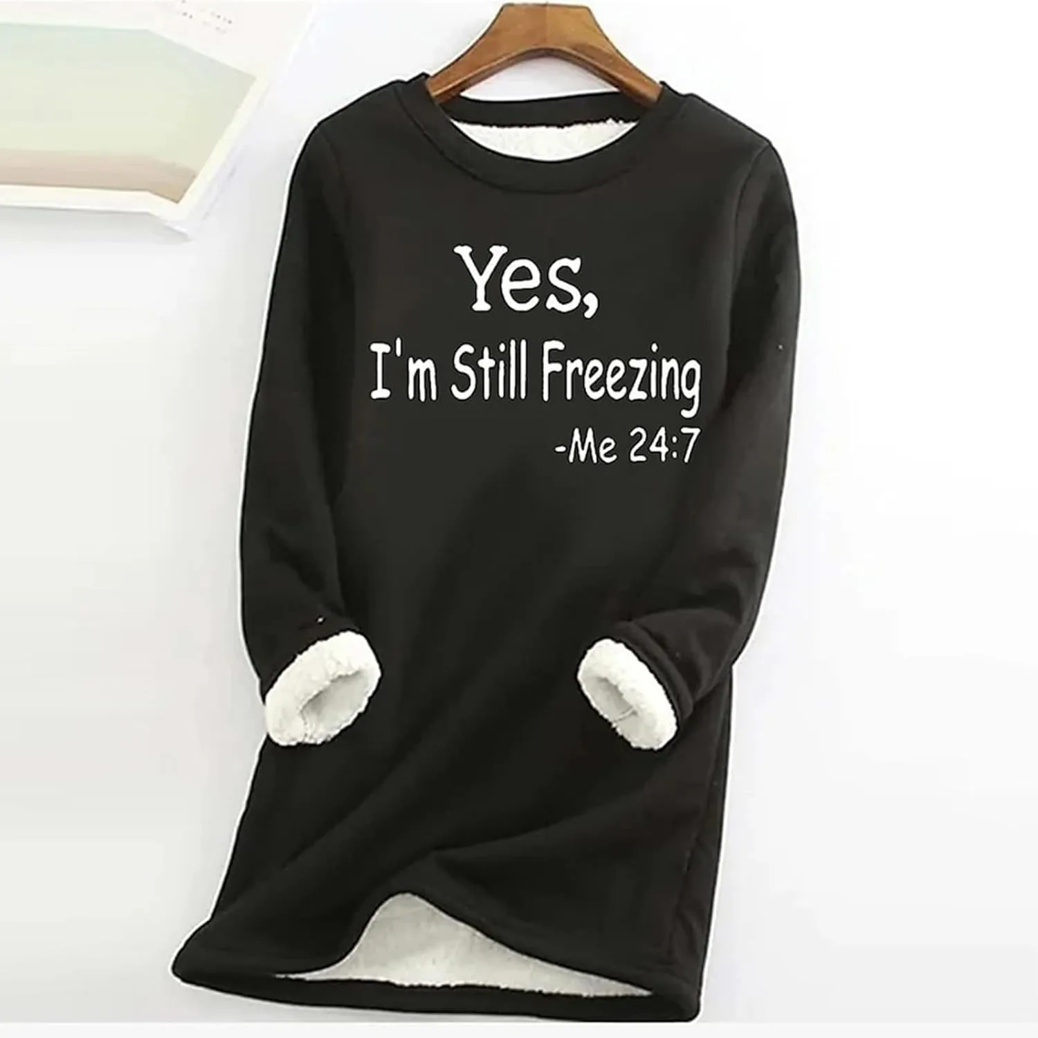 Yes,I'm Still -Me 24:7 Sherpa Lined Sweatshirt Women Faux Thermal Fluffy Coat Casual Loose Loungewear