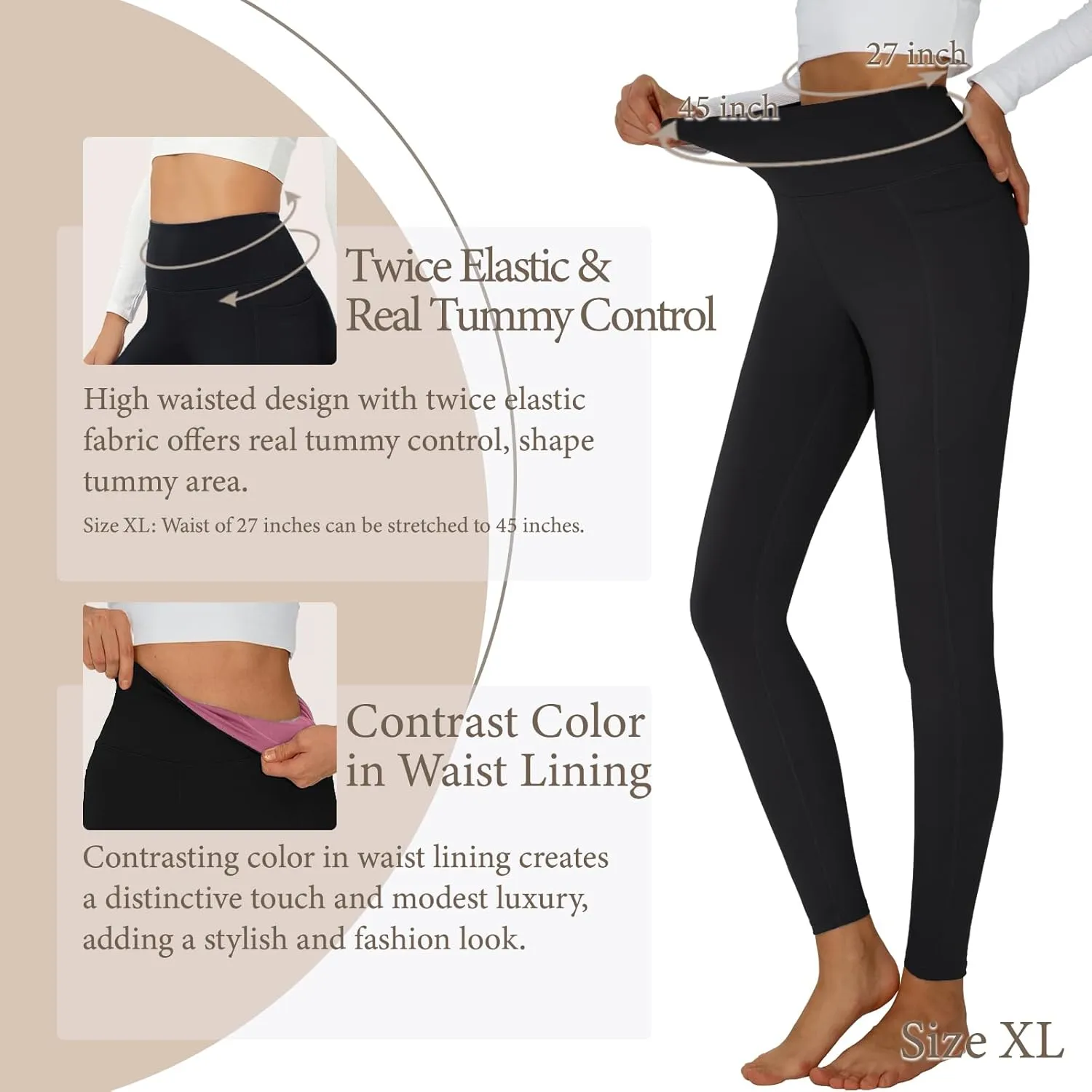 Yoga Pants Women Tummy Control Leggings for Women Active Gym Pants High Waisted Workout Leggings with Pockets