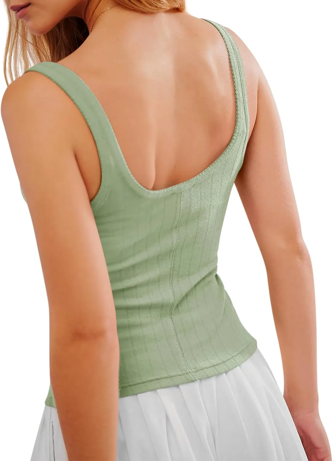 Yousify Womens Fitted Tank Tops Cami Trendy Knit Cropped Knitted Vest Button Down Square Neck Ribbed Strappy Henley Shirt