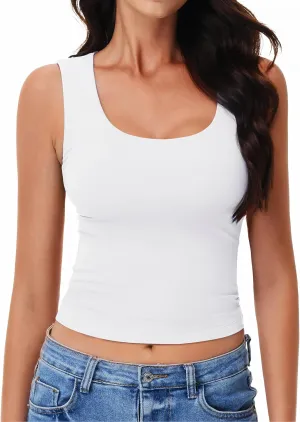 YUCOLEN Women's Double Lined Tank Top Fitted Scoop Neck Casual Cami Basic Summer Sleeveless Tops