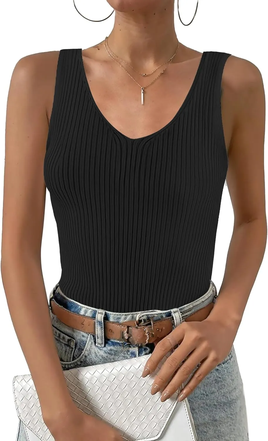 Zeagoo Womens Ribbed Tank Tops 2024 V Neck Slim Fit Knit Sleeveless Shirts Casual Basic Tee