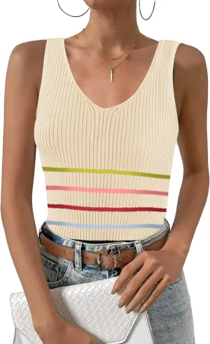 Zeagoo Womens Ribbed Tank Tops 2024 V Neck Slim Fit Knit Sleeveless Shirts Casual Basic Tee
