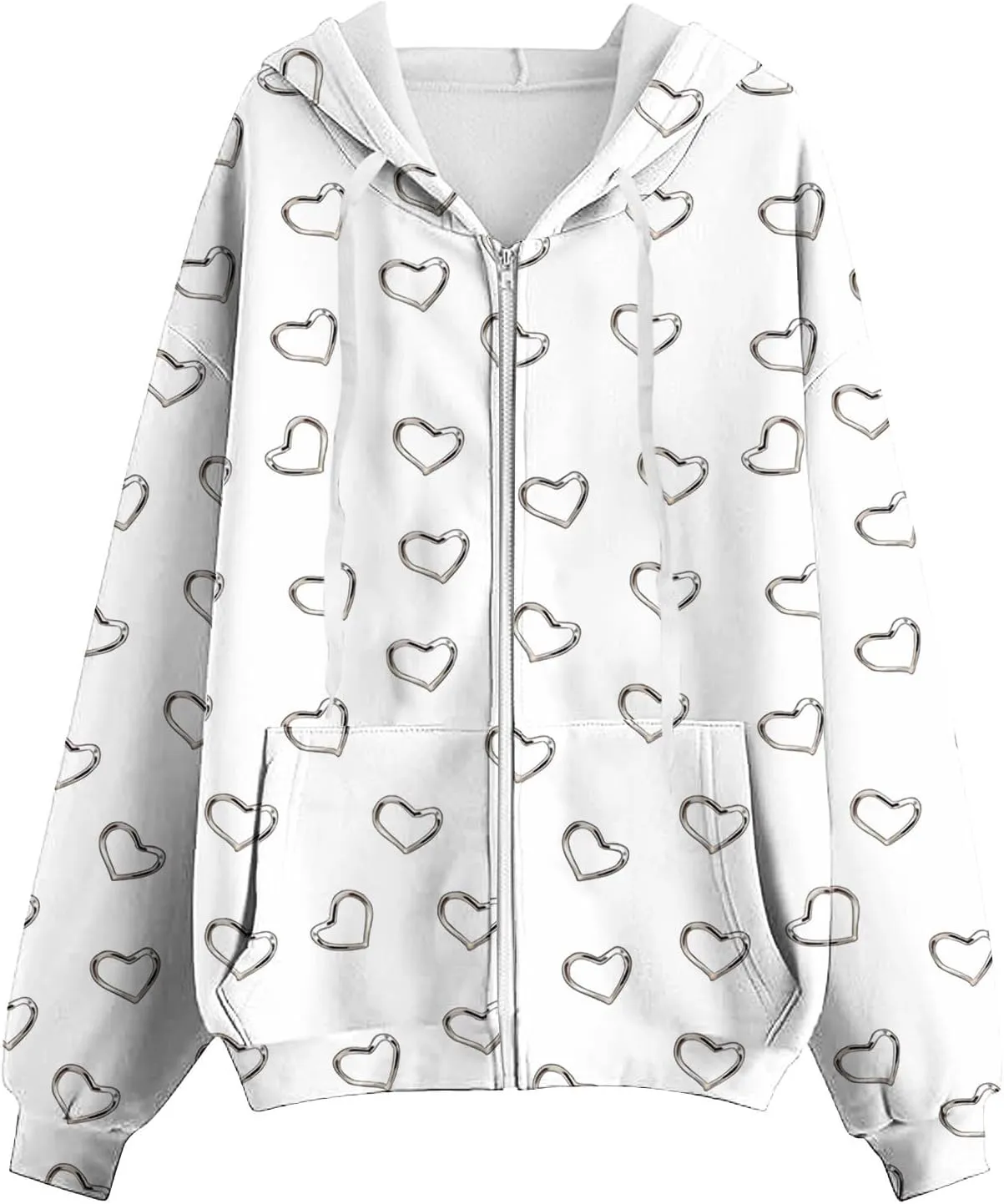 Zip Up Hoodie for Women Heart Print Long Sleeve Sweatshirts Fall Outfits 2024 Oversized Hoodies Casual Loose Jackets