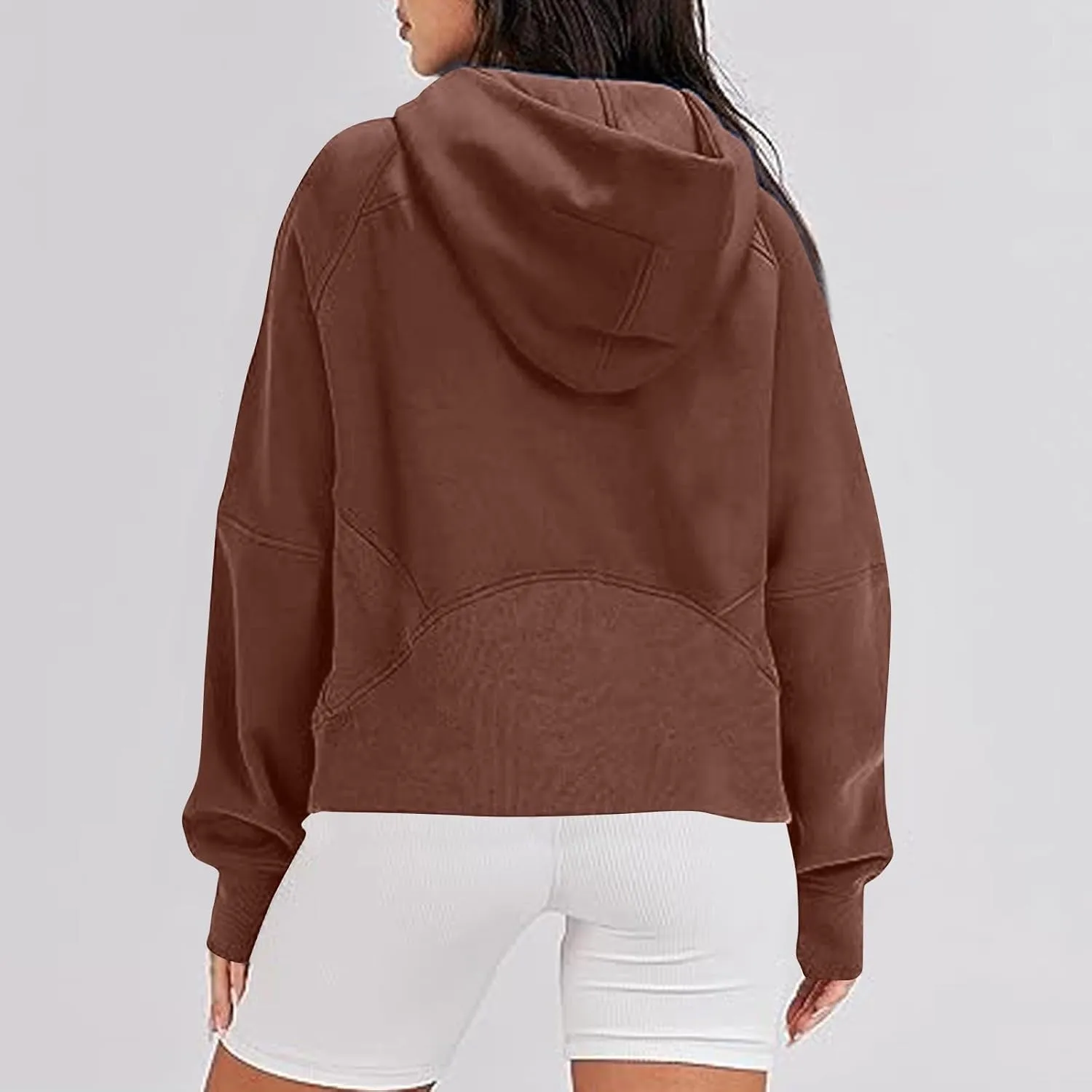 Zip Up Hoodie Women,2024 Fall Thumb Hole Half Zip Sweatshirts Fleece Jackets Tops Oversized Pullover With Pockets