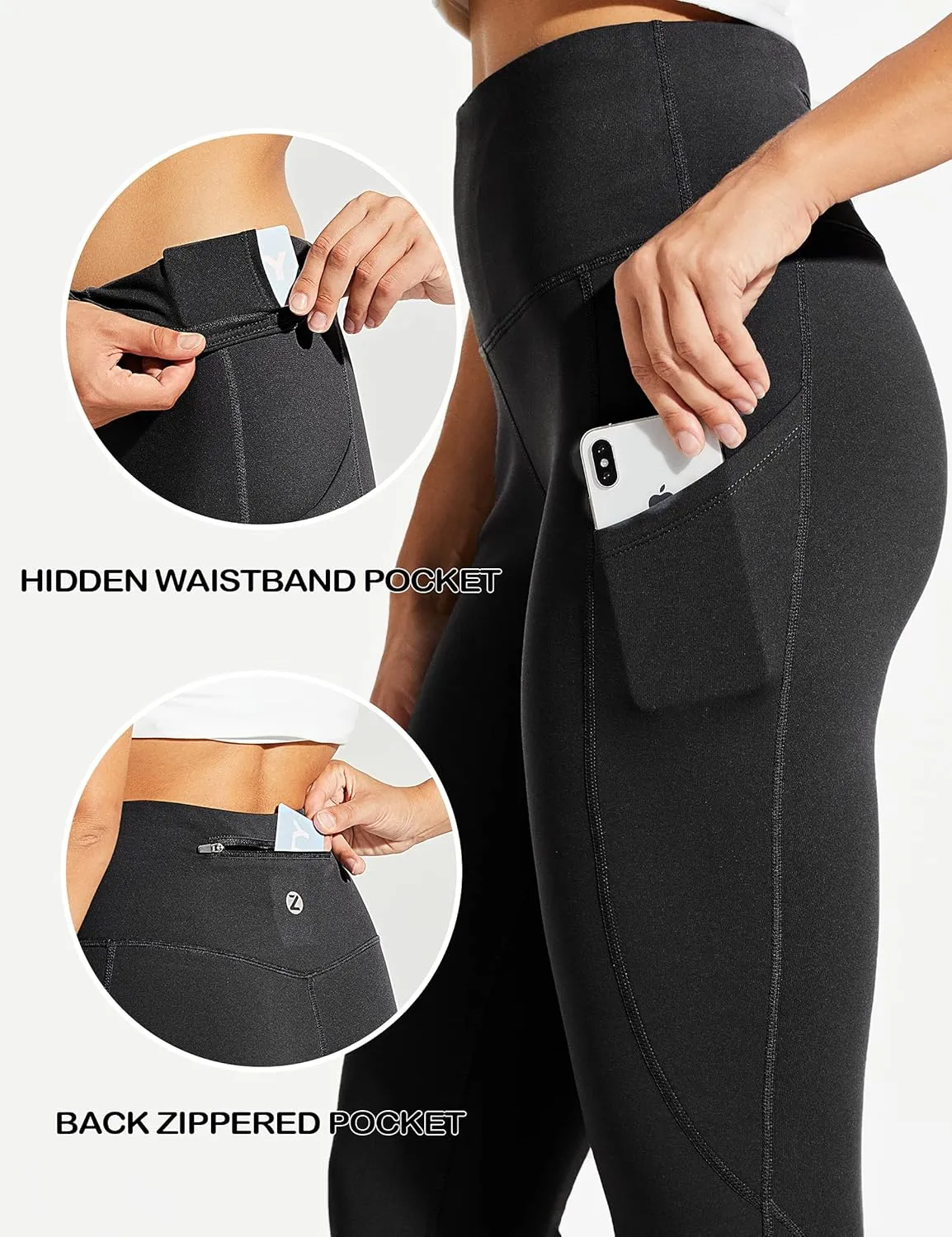ZUTY Fleece Lined Leggings Women Water Resistant Winter Thermal Insulated High Waisted Hiking Leggings Pockets Plus Size