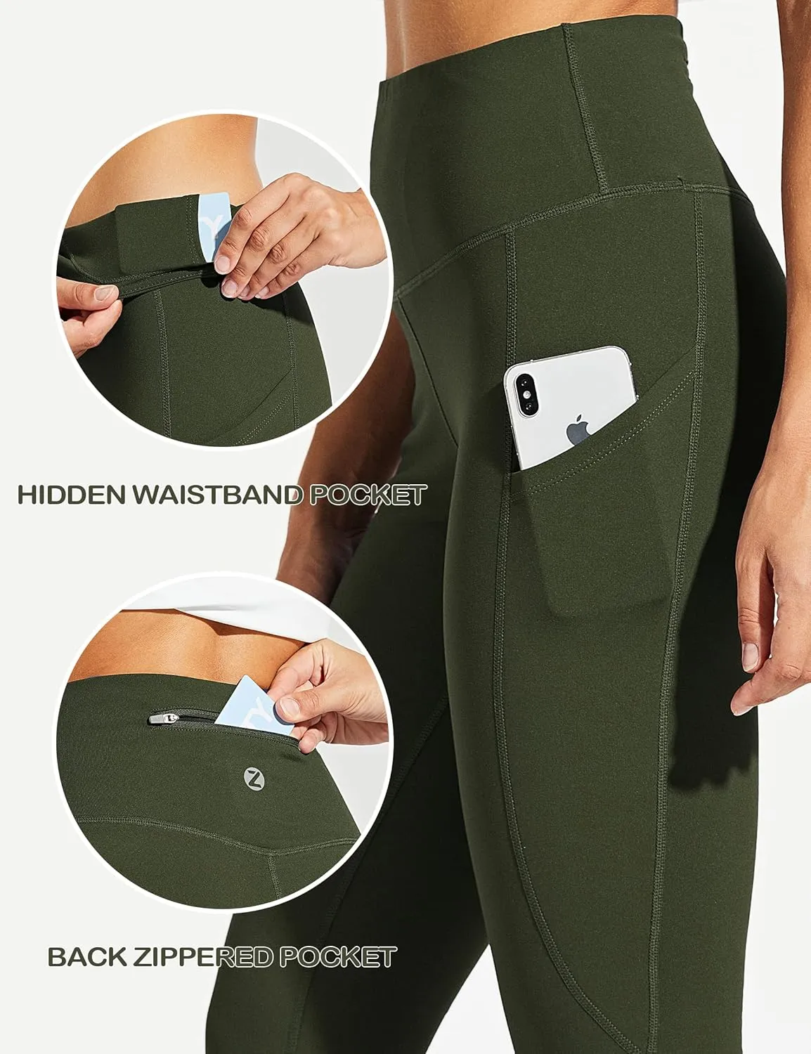 ZUTY Fleece Lined Leggings Women Water Resistant Winter Thermal Insulated High Waisted Hiking Leggings Pockets Plus Size