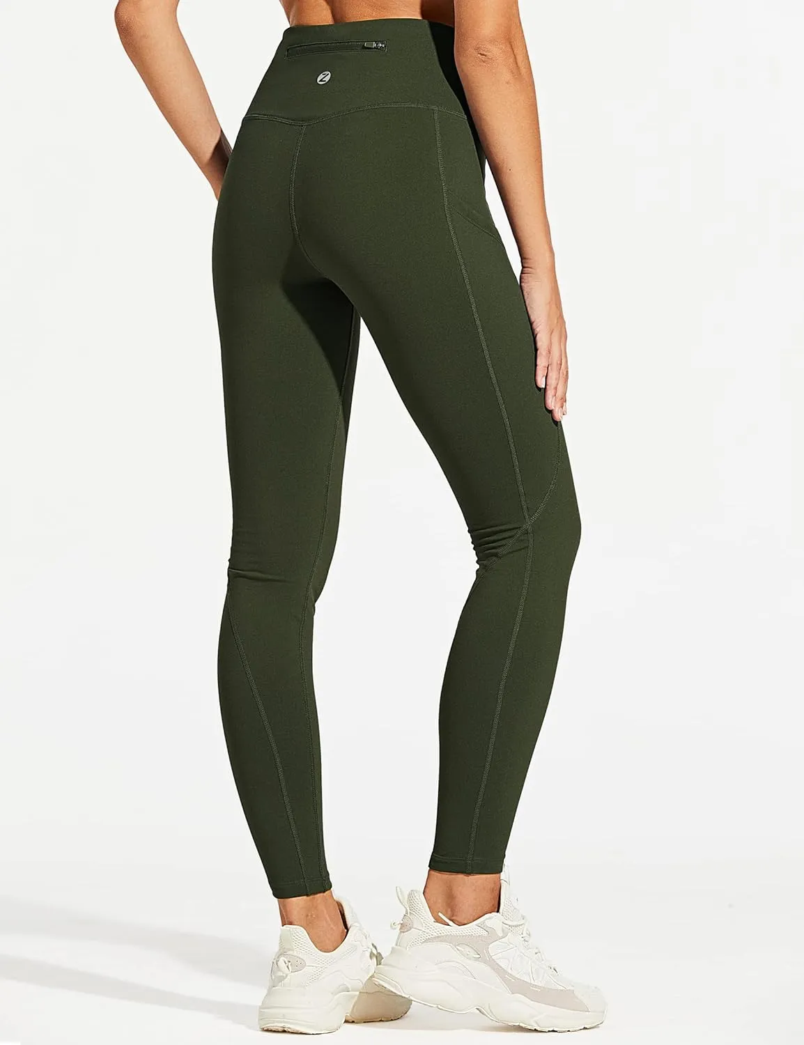 ZUTY Fleece Lined Leggings Women Water Resistant Winter Thermal Insulated High Waisted Hiking Leggings Pockets Plus Size