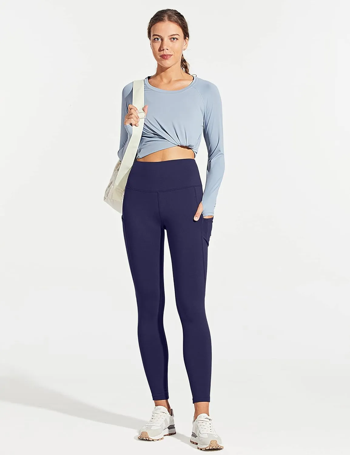 ZUTY Fleece Lined Leggings Women Water Resistant Winter Thermal Insulated High Waisted Hiking Leggings Pockets Plus Size
