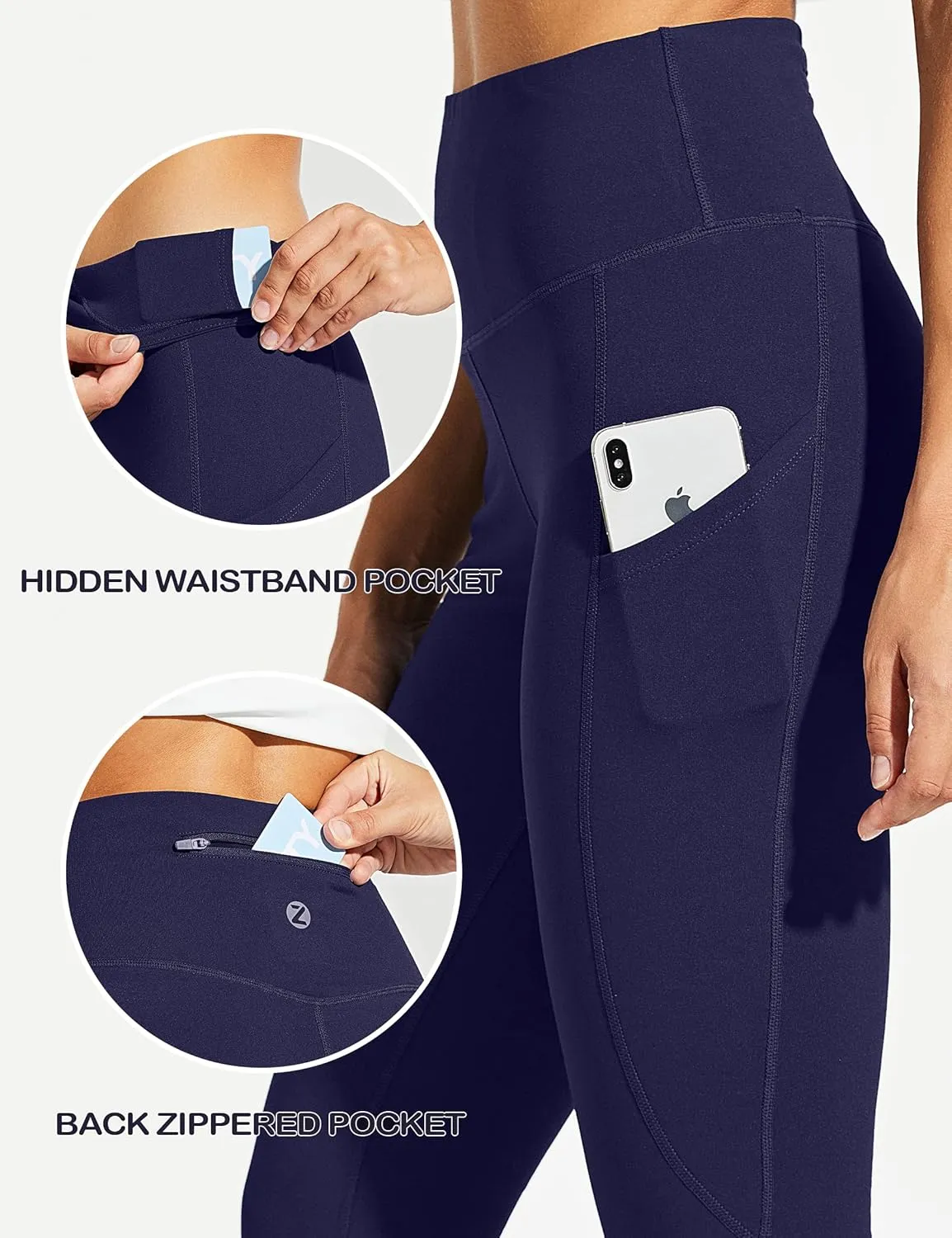 ZUTY Fleece Lined Leggings Women Water Resistant Winter Thermal Insulated High Waisted Hiking Leggings Pockets Plus Size