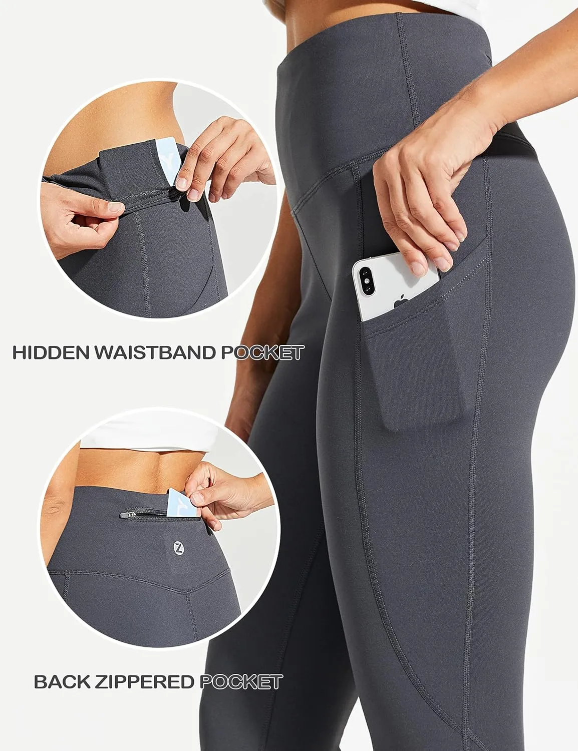ZUTY Fleece Lined Leggings Women Water Resistant Winter Thermal Insulated High Waisted Hiking Leggings Pockets Plus Size