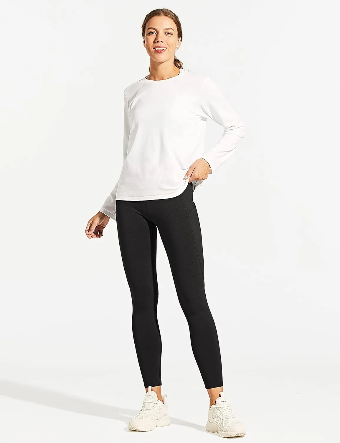 ZUTY Fleece Lined Leggings Women Water Resistant Winter Thermal Insulated High Waisted Hiking Leggings Pockets Plus Size
