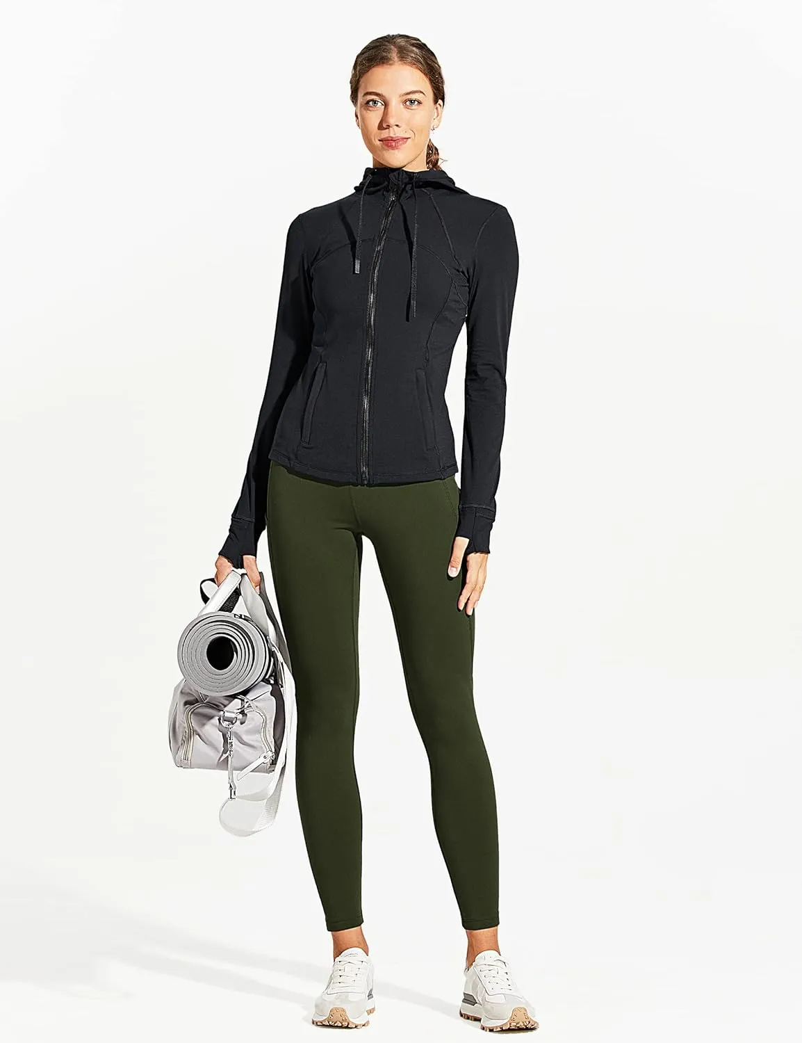 ZUTY Fleece Lined Leggings Women Water Resistant Winter Thermal Insulated High Waisted Hiking Leggings Pockets Plus Size